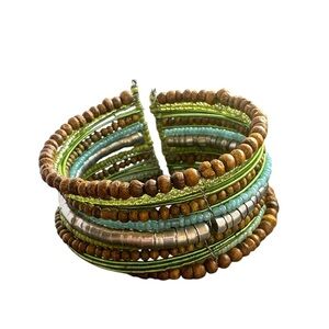Chico's Earthy Green and Brown Beaded Bracelet